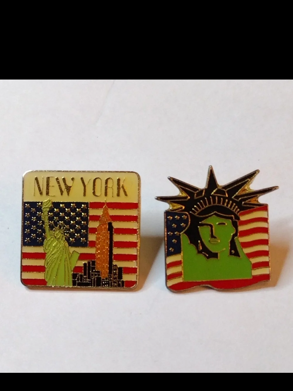 Vintage New York Statue Of Liberty Pin Lot Empire State Building USA Flag Lapel